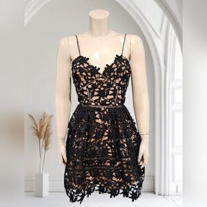 SELF-PORTRAIT Black Azaelea Lace Fit Flare Mini Cocktail Dress XS